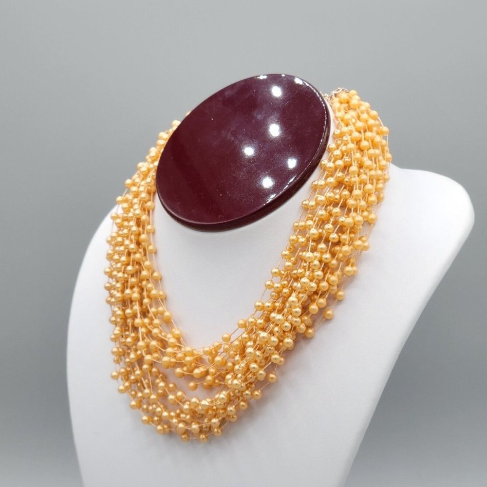 Womens Orange Simulated Pearls Multi Strand Necklace Made in Hong Kong Vtg 16 in - Picture 3 of 7